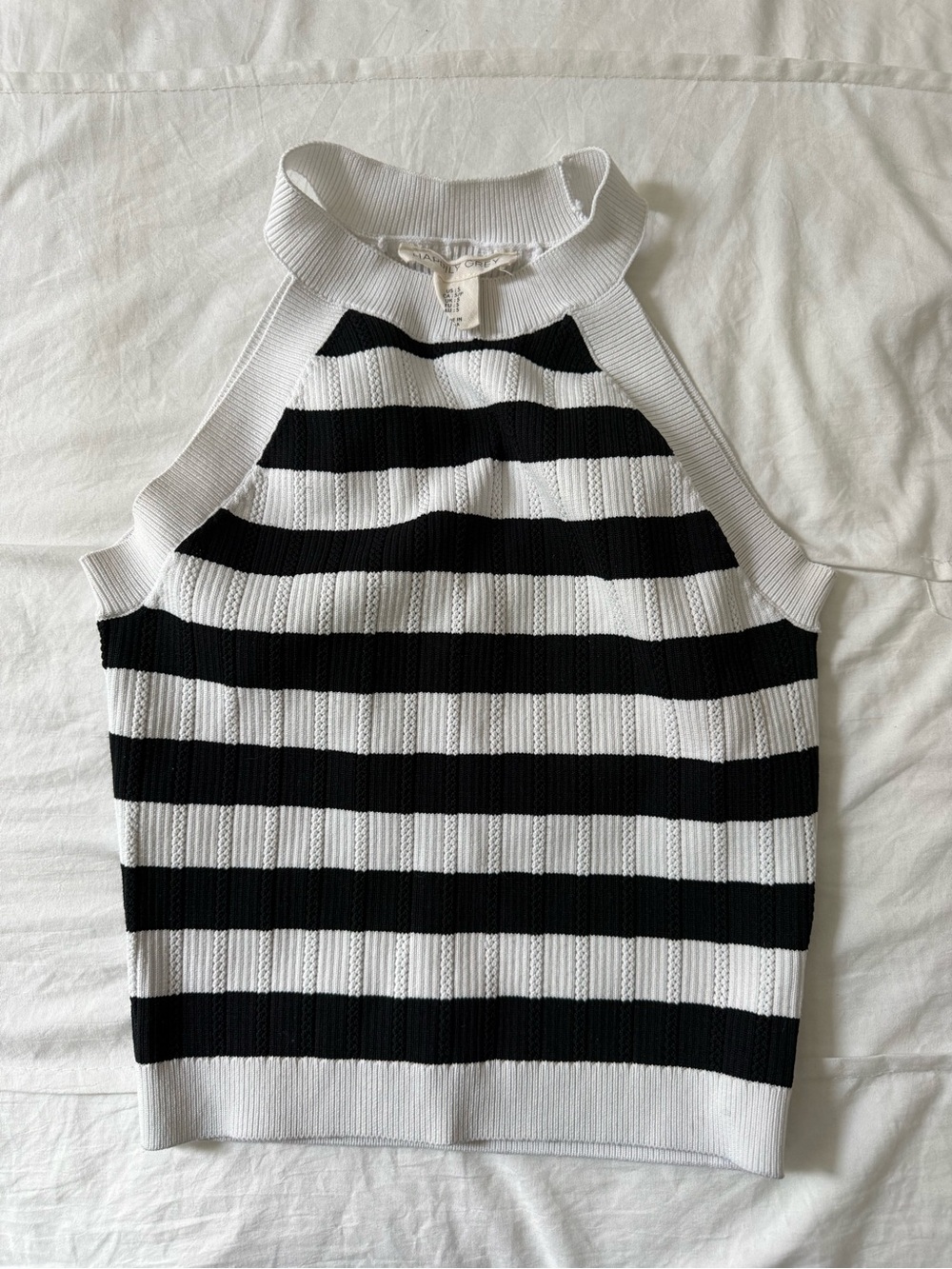 Striped Halter Tank Top - Black & White
